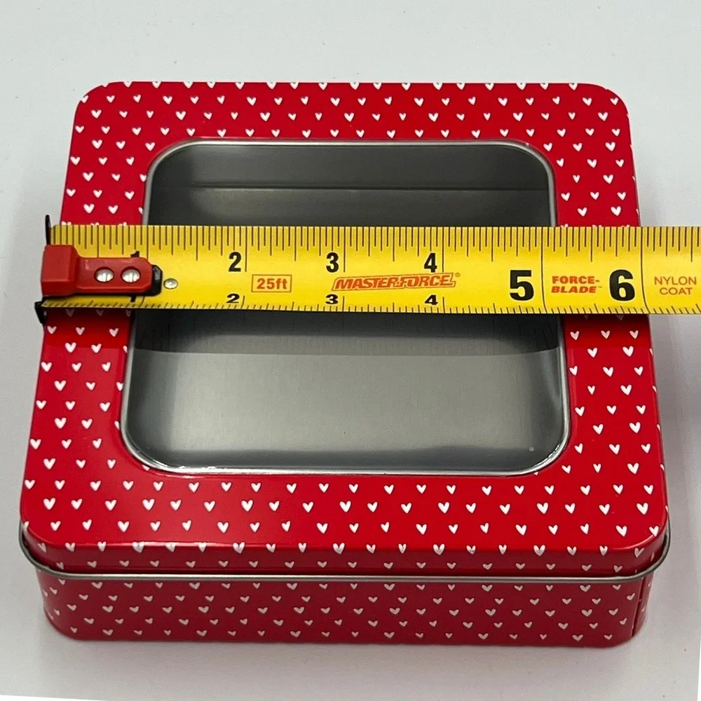 Horizon Group USA Cookie Tin Red Square 6in Hearts Very Good Window Lid 139315